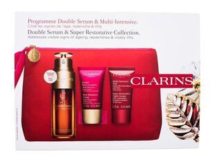 Clarins-lahjapakkaus: Clarins Cleanser Hydrating Gentle Foaming -puhdistusaine, 125 ml + Clarins Fresh -kasvokuorinta, 50 ml + Clarins Hydrating Toning Lotion -kasvovesi, 50 ml + kosmetiikkalaukku hinta ja tiedot | Kasvoöljyt ja seerumit | hobbyhall.fi