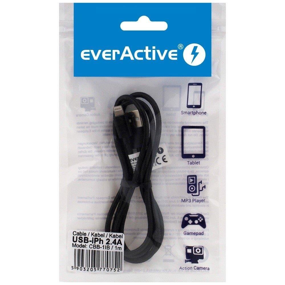 Punottu kaapeli USB-Lightning/iPhone everActive CBB-1IB 100 cm, joka tukee nopeaa (Lightning) latausta hinta ja tiedot | Kaapelit ja adapterit | hobbyhall.fi