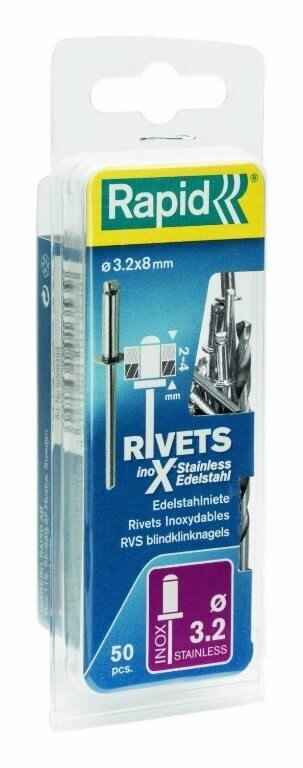 Niitti ruostumaton 3,2x8mm 50kpl + pora C, Rapid hinta ja tiedot | Käsityökalut | hobbyhall.fi