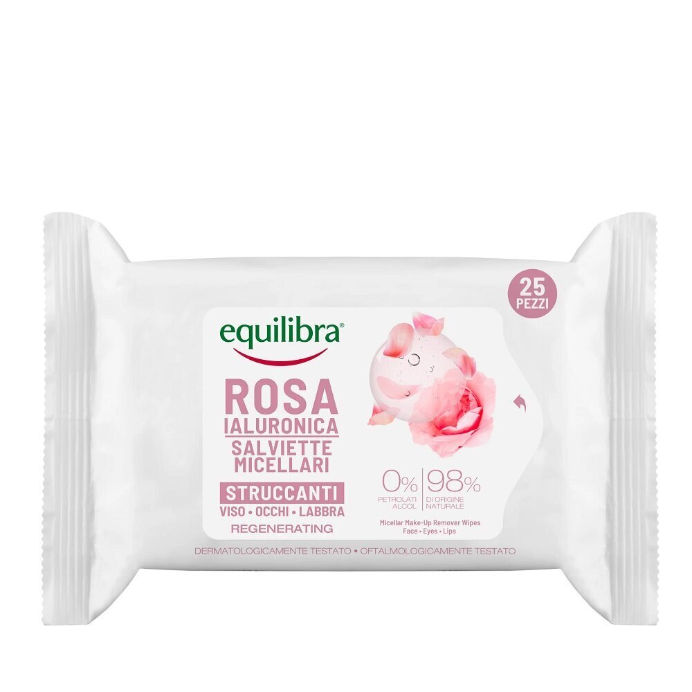 Tablemats Meikinpoistoliinat hyaluronihapolla Equilibra Rosa Regenerating Micellar Make-Up Remover Wipes, 25 kpl hinta ja tiedot | Kasvojen puhdistusaineet | hobbyhall.fi