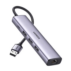 UGREEN 5in1 USB-A - 3x USB 3.0 + RJ45 + USB-C-sovitin (hopea) hinta ja tiedot | Adapterit | hobbyhall.fi