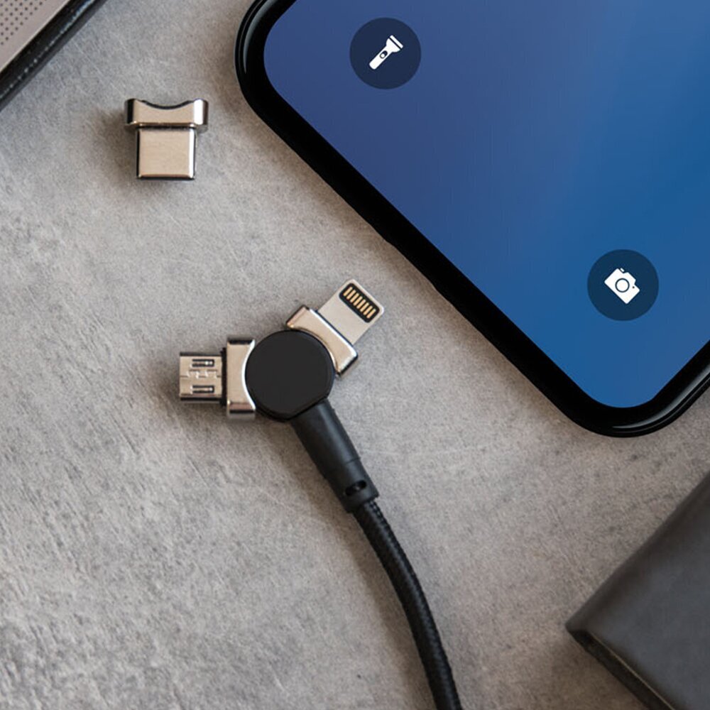 Forever Core 3in1 magneettikaapeli USB - Lightning + USB-C + microUSB 1,0 m 2,5 A musta hinta ja tiedot | Puhelinkaapelit | hobbyhall.fi