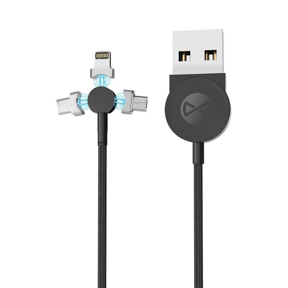 Forever Core 3in1 magneettikaapeli USB - Lightning + USB-C + microUSB 1,0 m 2,5 A musta hinta ja tiedot | Puhelinkaapelit | hobbyhall.fi