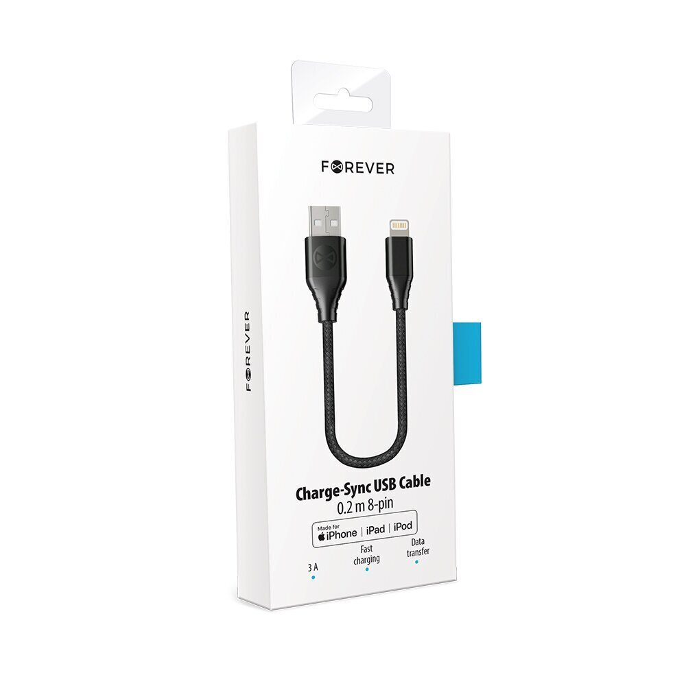 Forever Core MFI-kaapeli USB - Lightning 0,2 m 2,4A musta hinta ja tiedot | Puhelinkaapelit | hobbyhall.fi