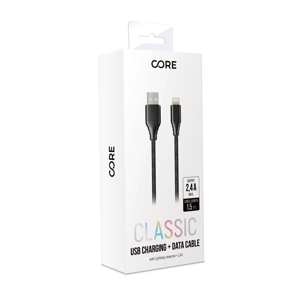 Forever Core Classic kaapeli USB - Lightning 1,5 m 2,4A musta hinta ja tiedot | Puhelinkaapelit | hobbyhall.fi