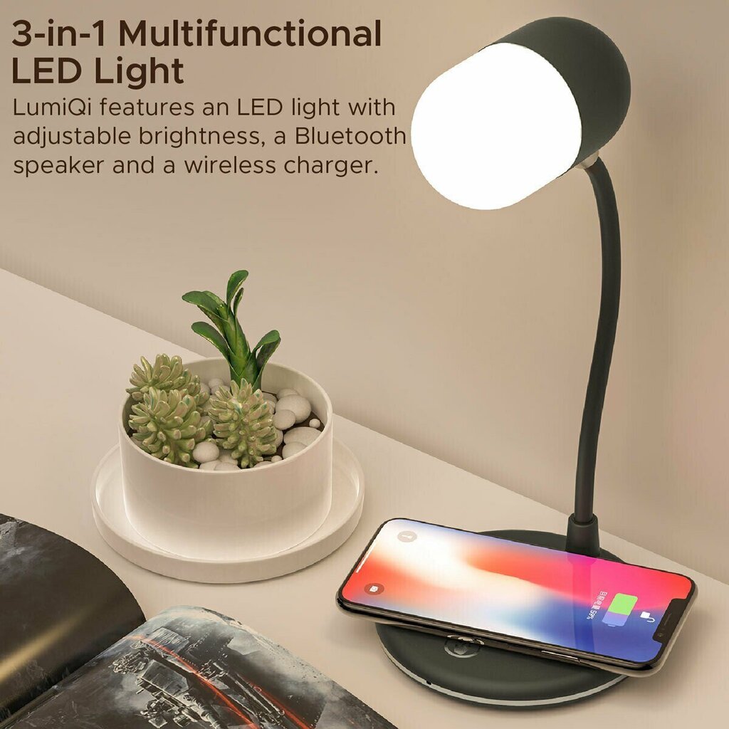 PROMATE LumiQi LED-pöytävalaisin, jossa on langaton lataus ja Bluetooth-kaiutin hinta ja tiedot | Pöytävalaisimet | hobbyhall.fi