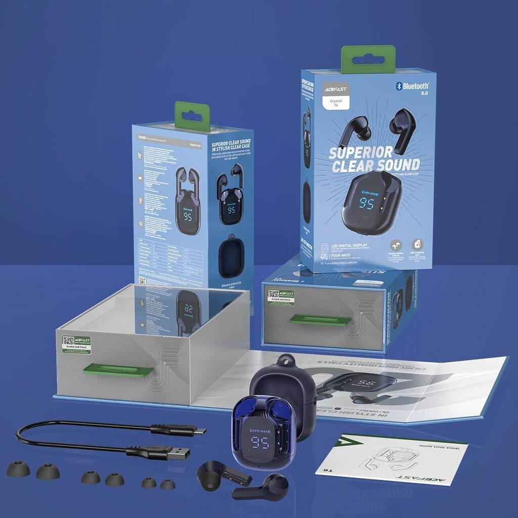 Acefast In-Ear TWS Bluetooth Blue hinta ja tiedot | Kuulokkeet | hobbyhall.fi