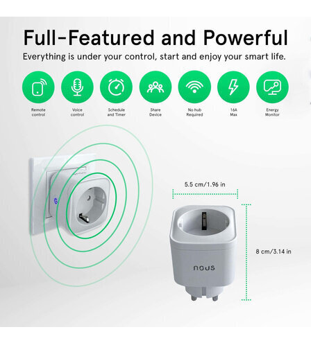 Smart Socket Wifi Nous A7 Smart Plug 16A, Tuya / Smart Life hinta ja tiedot | Kytkimet ja pistorasiat | hobbyhall.fi