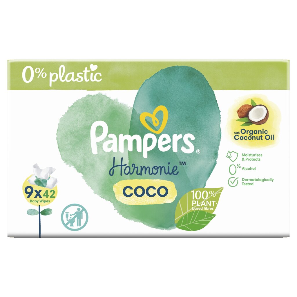 Kosteuspyyhkeet Pampers Coconut Harm Free, 9x42 kpl hinta ja tiedot | Vauvojen kosteuspyyhkeet | hobbyhall.fi