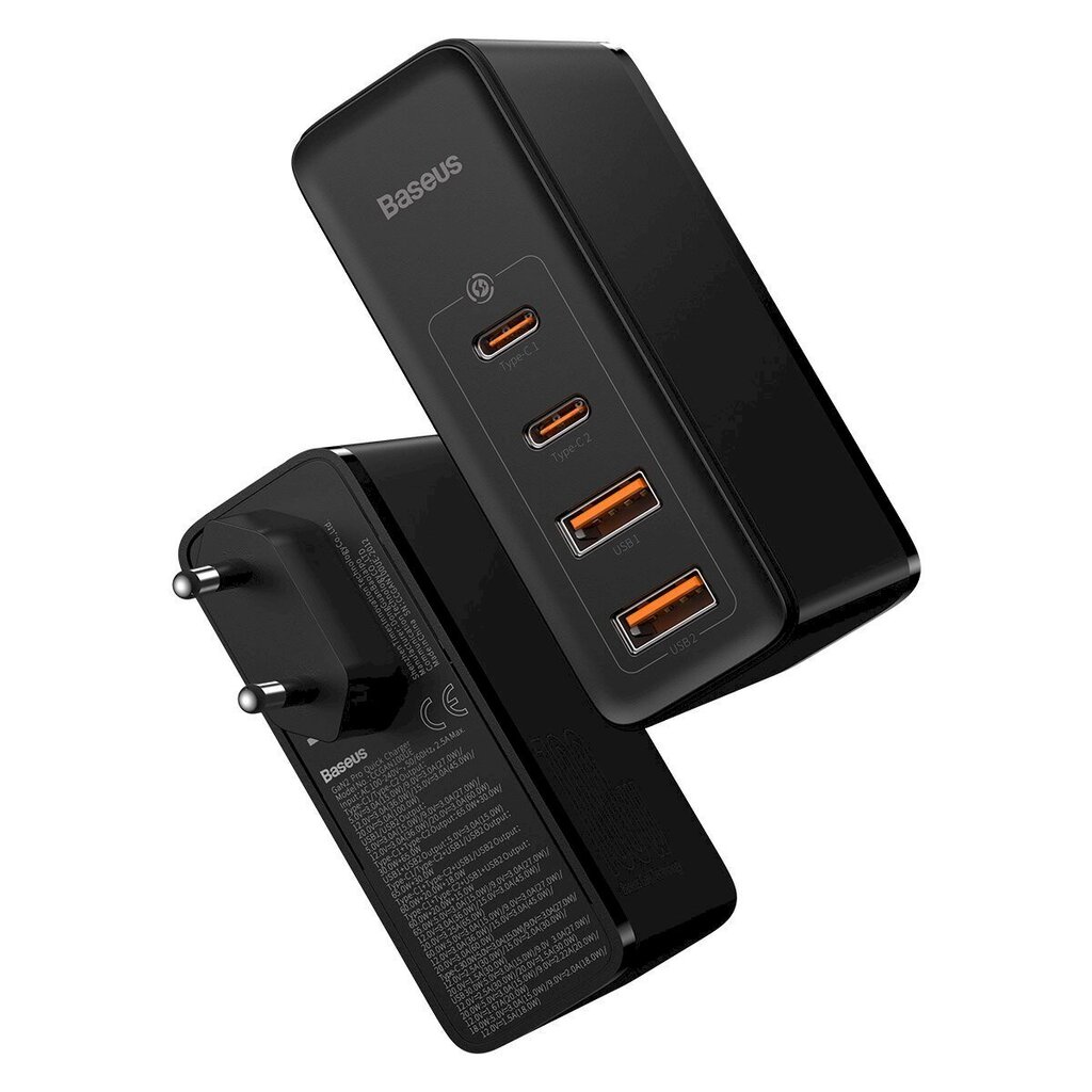 Adapteri Baseus GaN CCGAN2P-L01 2 x USB / 2 x USB-C / 100W / 5A, musta hinta ja tiedot | Puhelimen laturit | hobbyhall.fi