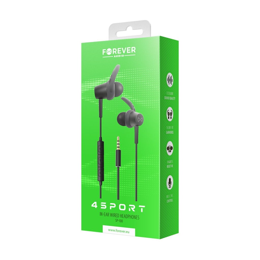 Forever wired earphones 4Sport SP-100 black hinta ja tiedot | Kuulokkeet | hobbyhall.fi