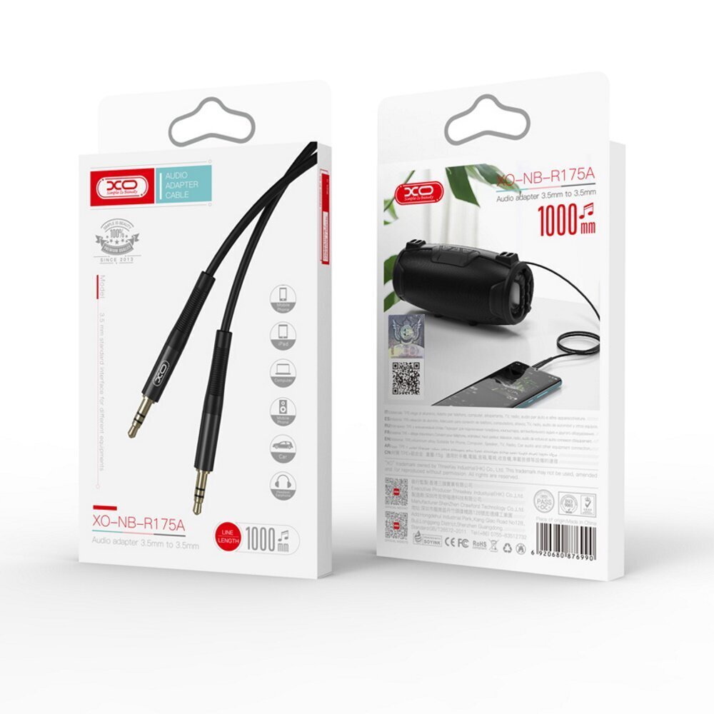 XO cable audio NB-R175A jack 3,5mm - jack 3,5mm 1,0 m black hinta ja tiedot | Puhelinkaapelit | hobbyhall.fi