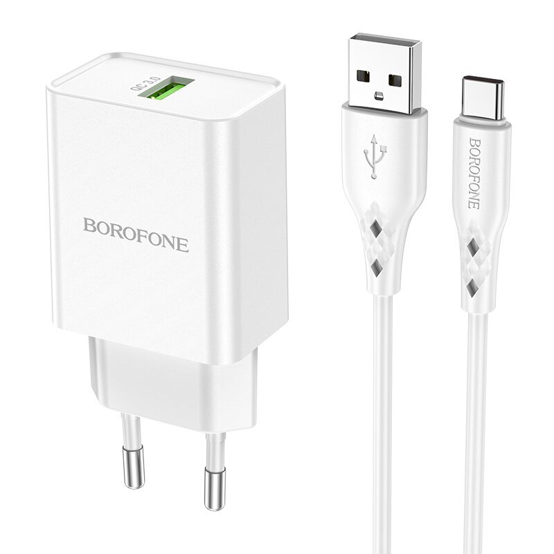 Borofone BN5 Puhelimen laturi USB/5V/ 3A/ 18W+USB-C-kaapeli valkoinen hinta ja tiedot | Puhelimen laturit | hobbyhall.fi