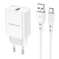 Borofone BN5 Puhelimen laturi USB/5V/ 3A/ 18W+USB-C-kaapeli valkoinen hinta ja tiedot | Puhelimen laturit | hobbyhall.fi