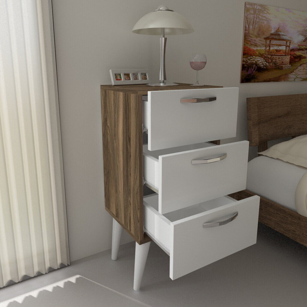 Kalune Design 731 yöpöytä, 80 cm, valkoinen/ruskea hinta ja tiedot | Yöpöydät | hobbyhall.fi