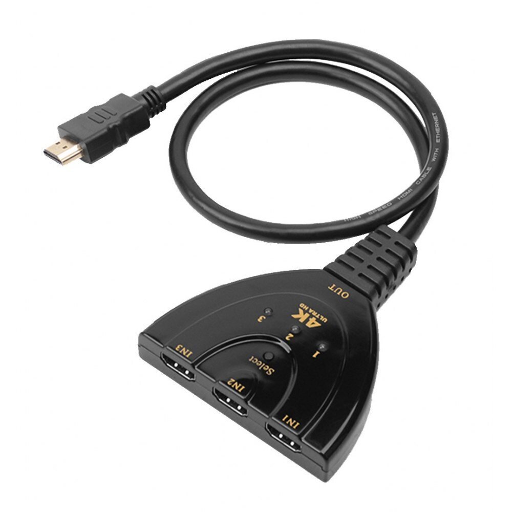 Kytkin Techly HDMI 3x1 FullHD 1080p / 4K@30Hz Pigtail -liitäntä hinta ja tiedot | Koteloiden lisätarvikkeet | hobbyhall.fi