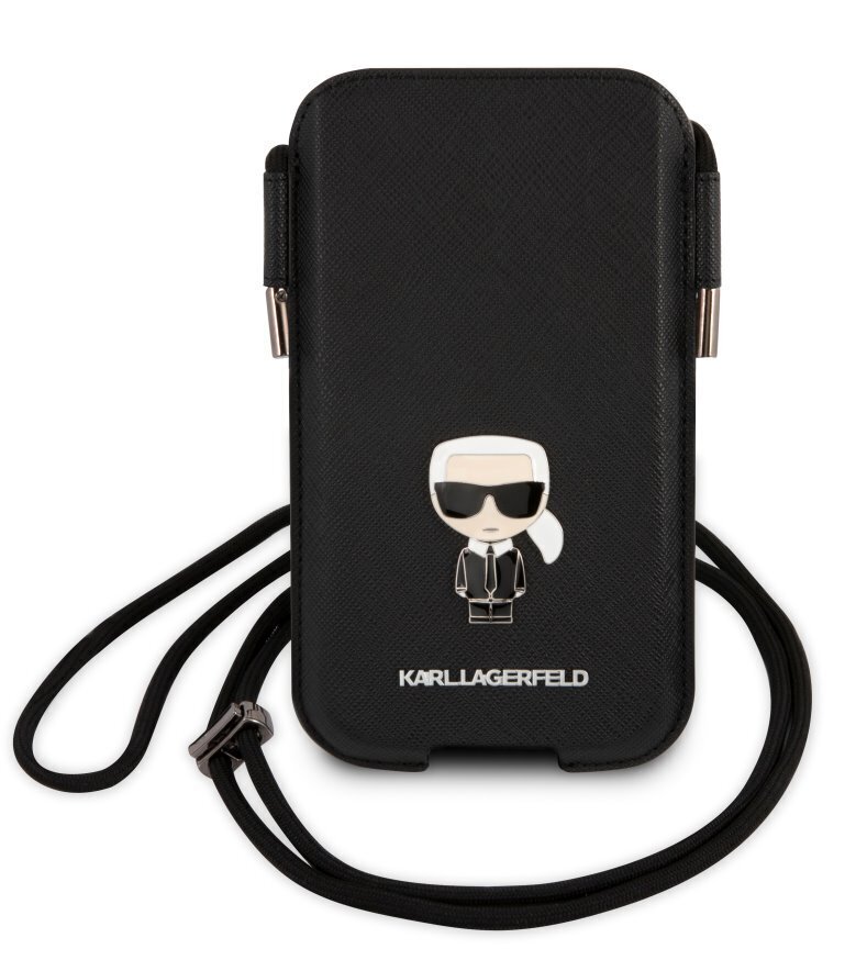 Karl Lagerfeld Saffiano Metal Logo PU Pouch L Black hinta ja tiedot | Puhelimen kuoret ja kotelot | hobbyhall.fi