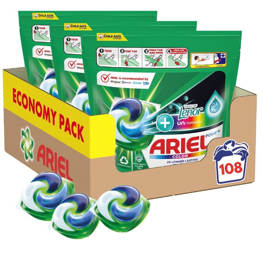 Ariel All-in-1 PODS + Unstoppables Lenor-pesukapselit, 108 pesua hinta ja tiedot | Pyykinpesuaineet | hobbyhall.fi