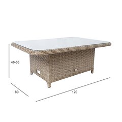 Pöytä PACIFIC 120x80xH46/65cm, harmaa beige, lasi, muovipunos, alumiini hinta ja tiedot | Puutarhapöydät | hobbyhall.fi