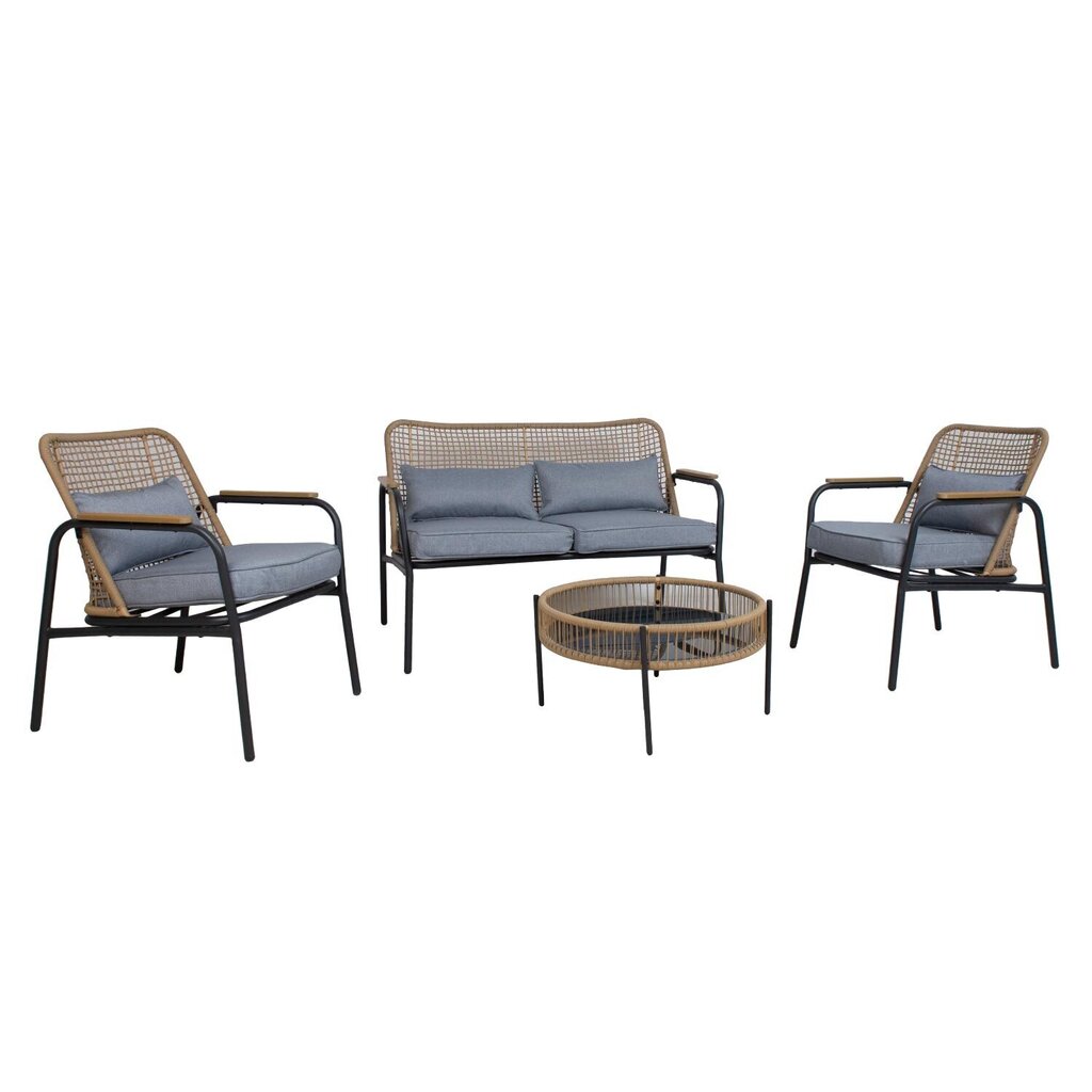 Puutarhakalusteet SARRAN sohva, 2 tuolia, pöytä, 123x73xH81cm, 63x73xH81cm, 64.5xH34cm, teräsrunko, muovia hinta ja tiedot | Puutarhakalusteet | hobbyhall.fi