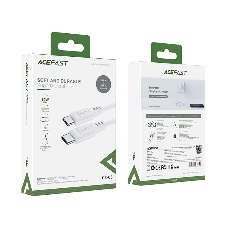 Acefast-kaapeli USB Type C - USB Type C, 1,2 m hinta ja tiedot | Puhelinkaapelit | hobbyhall.fi