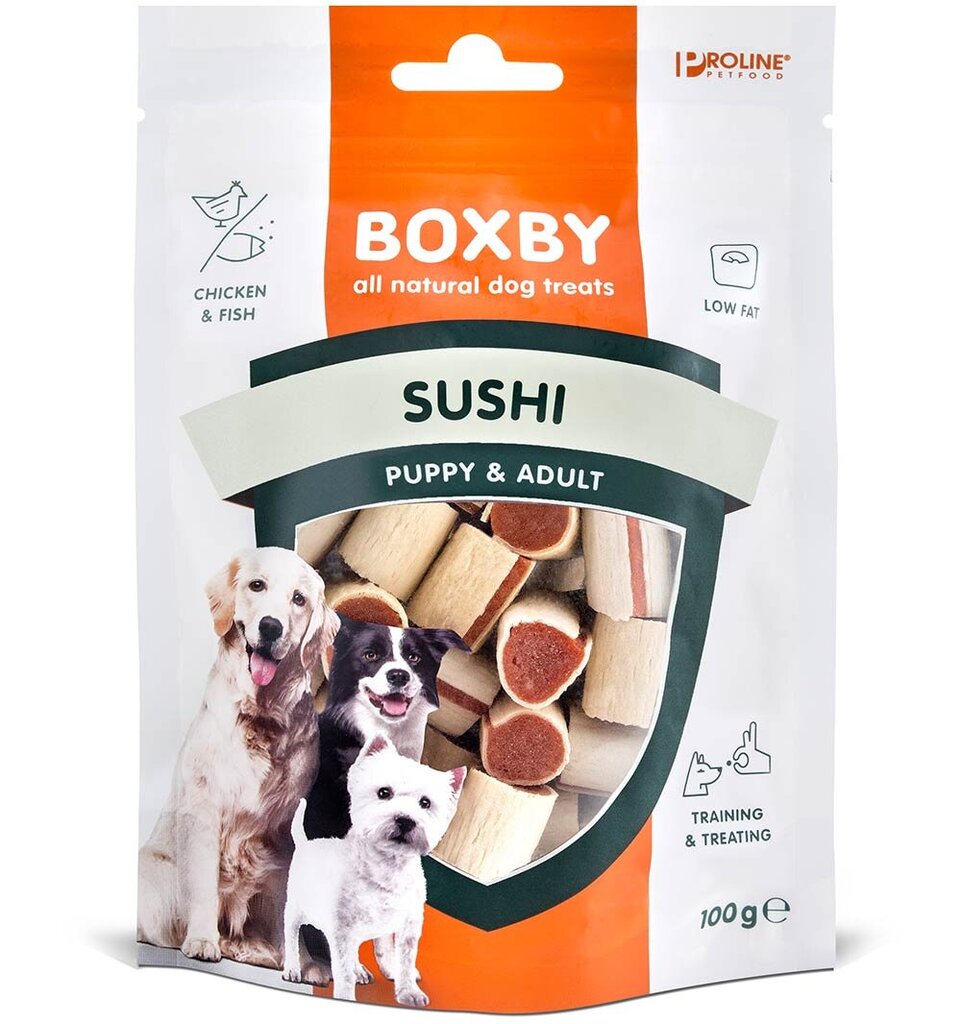 Koirien herkku Boxby Sushi luonnollinen, kana ja kala, 100 g hinta ja tiedot | Koiran herkut | hobbyhall.fi