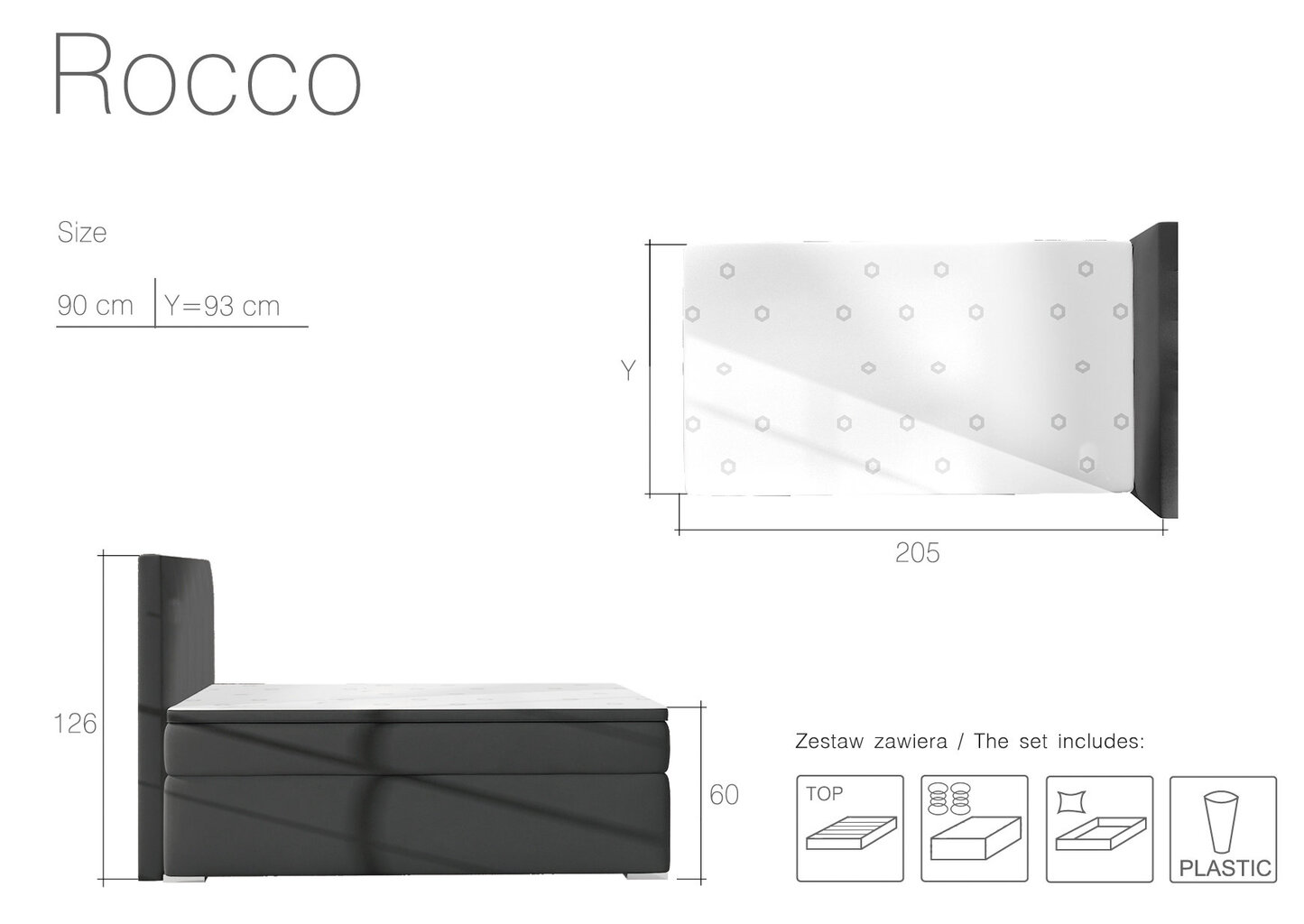 Rocco sänky 90X200 cm, tummanharmaa hinta ja tiedot | Sängyt | hobbyhall.fi