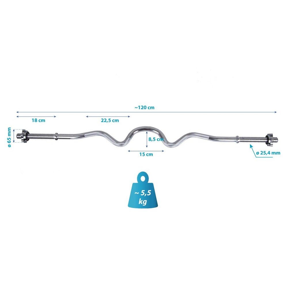 Eb Fit, 120 cm, 25,4 mm, kaareva tanko hinta ja tiedot | Käsipainot, kahvakuulat ja voimaharjoittelu | hobbyhall.fi