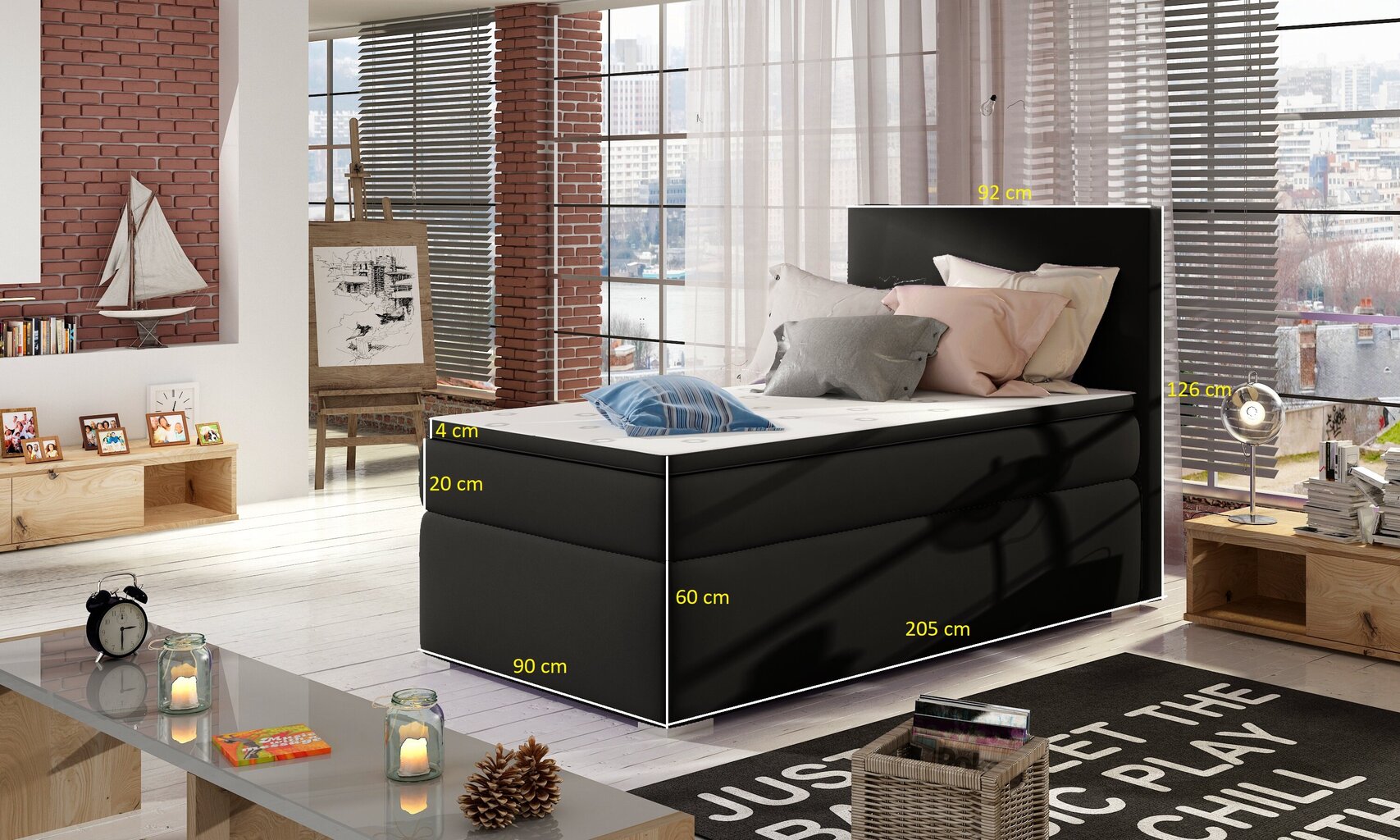 Rocco-sänky 90X200 cm, musta hinta ja tiedot | Sängyt | hobbyhall.fi
