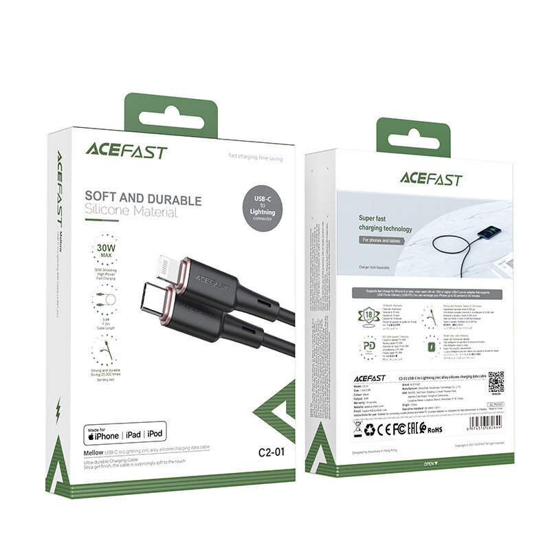 Acefast-kaapeli MFI USB Type C - Lightning, 1,2 m hinta ja tiedot | Puhelinkaapelit | hobbyhall.fi