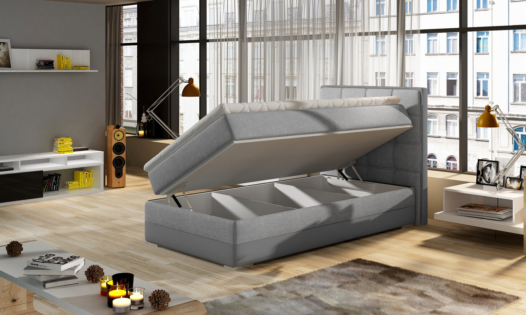 Sänky ASTER, 90x200 cm, tummanharmaa / harmaa hinta ja tiedot | Sängyt | hobbyhall.fi