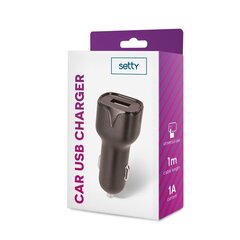 Setty car charger 1x USB 1A black hinta ja tiedot | Puhelimen laturit | hobbyhall.fi