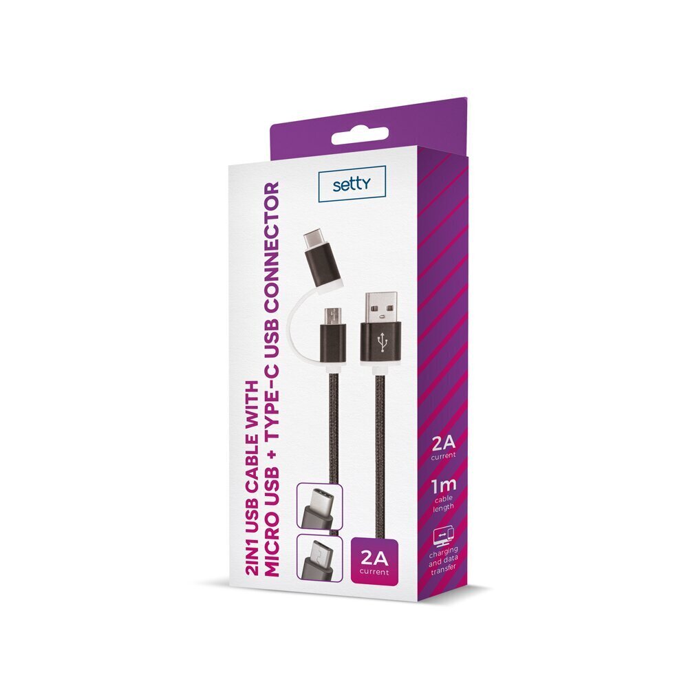 Setty 2in1-kaapeli USB - microUSB + USB-C musta nylon hinta ja tiedot | Puhelinkaapelit | hobbyhall.fi