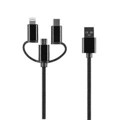 Setty 3in1 cable USB - Lightning + USB-C + microUSB 1,0 m 2A black nylon DT hinta ja tiedot | Puhelinkaapelit | hobbyhall.fi