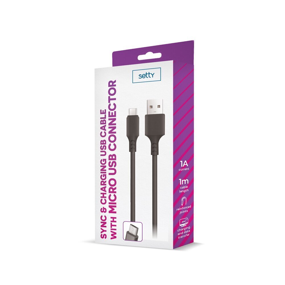 Setty cable USB - microUSB 1,0 m 1A black NEW hinta ja tiedot | Puhelinkaapelit | hobbyhall.fi