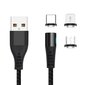 Maxlife MXUC-02 magneettikaapeli USB - Lightning + USB-C + microUSB 1,0 m 2A, musta nylon hinta ja tiedot | Puhelinkaapelit | hobbyhall.fi