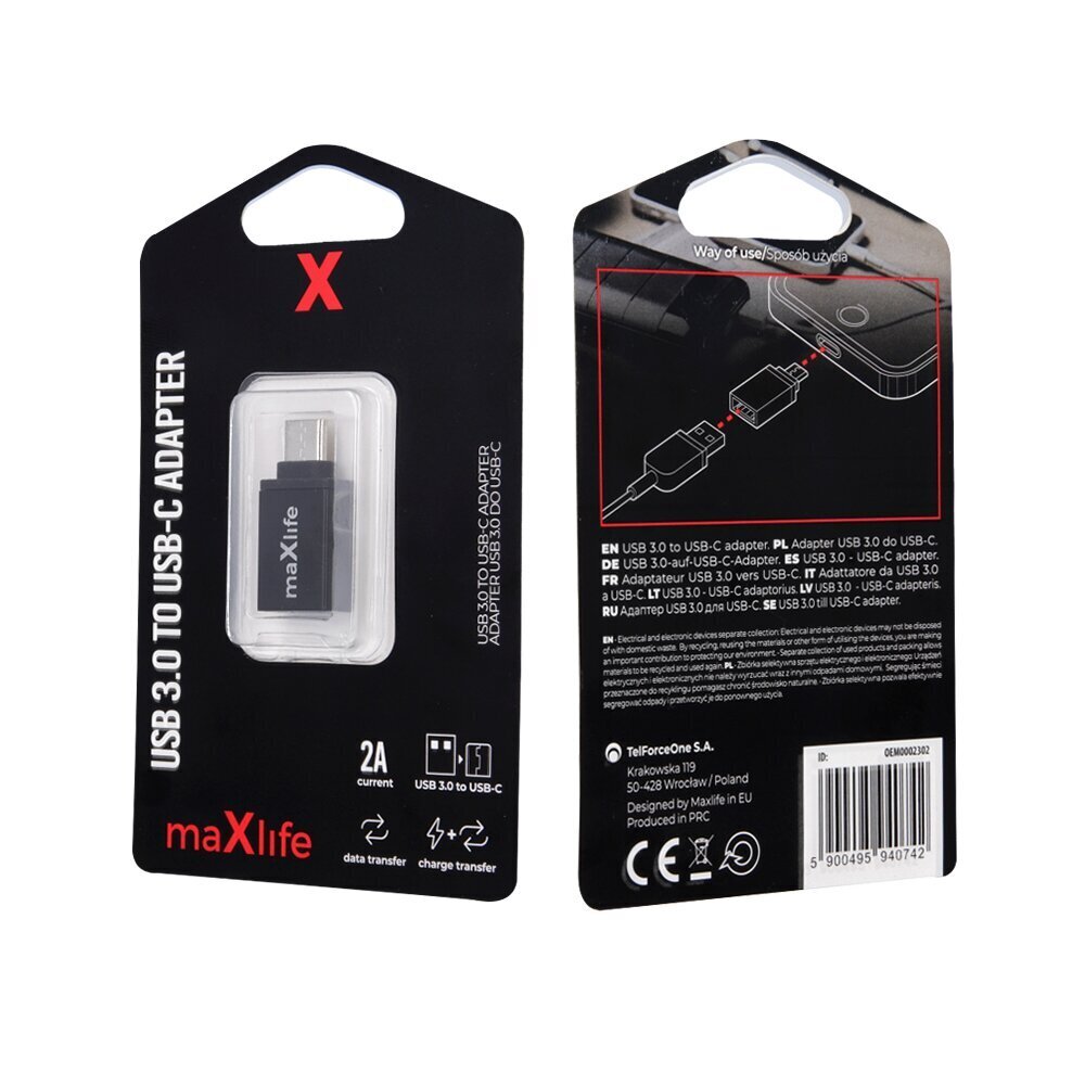 Maxlife USB 3.0 - USB-C-sovitin hinta ja tiedot | Adapterit | hobbyhall.fi