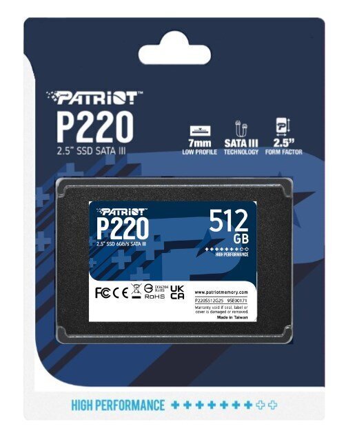 Patriot P220, 512 Gt (P220S512G25) hinta ja tiedot | Kovalevyt | hobbyhall.fi