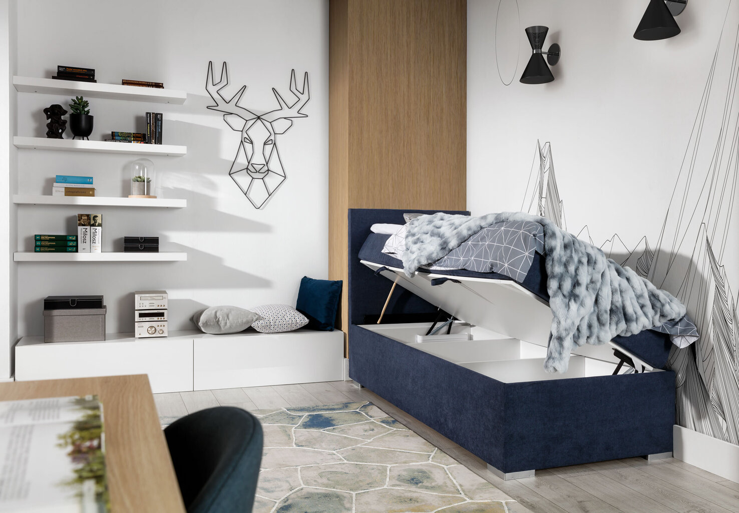 Sänky NORE Rocco, 90X200 cm, tummansininen hinta ja tiedot | Sängyt | hobbyhall.fi