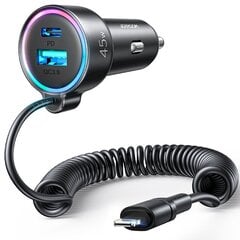 Joyroom 3 in 1 Fast Car Charger with 1.5m 45W Lightning Cable Black (JR-CL08) hinta ja tiedot | Puhelimen laturit | hobbyhall.fi