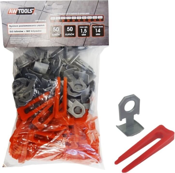 Awtools AW30363 Laattatasoitin, 50 kiilaa ja 50 pidikettä. (AW30363) hinta ja tiedot | Käsityökalut | hobbyhall.fi