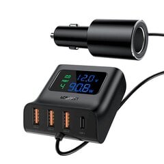 Acefast car charger 90W USB Type C / 3x USB / cigarette lighter socket, PPS, PD3.0, QC3.0, AFC, FCP charging station black (B8 black) hinta ja tiedot | Acefast Puhelimet, älylaitteet ja kamerat | hobbyhall.fi