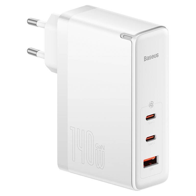 Baseus GaN5 Pro seinälaturi 2xUSB-C + USB, 140W (valkoinen) hinta ja tiedot | Puhelimen laturit | hobbyhall.fi