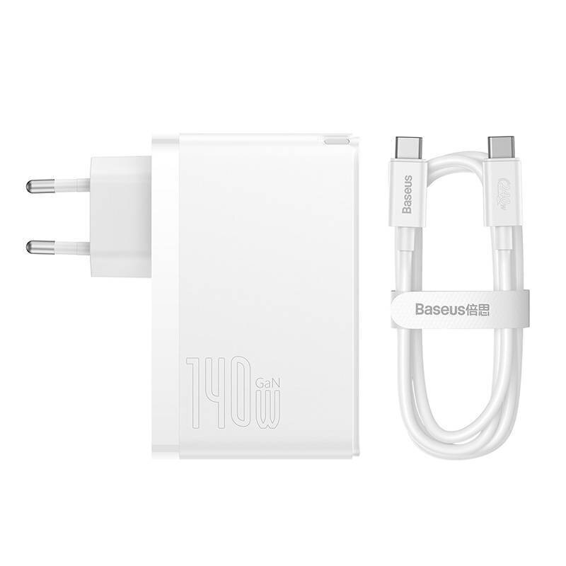 Baseus GaN5 Pro seinälaturi 2xUSB-C + USB, 140W (valkoinen) hinta ja tiedot | Puhelimen laturit | hobbyhall.fi