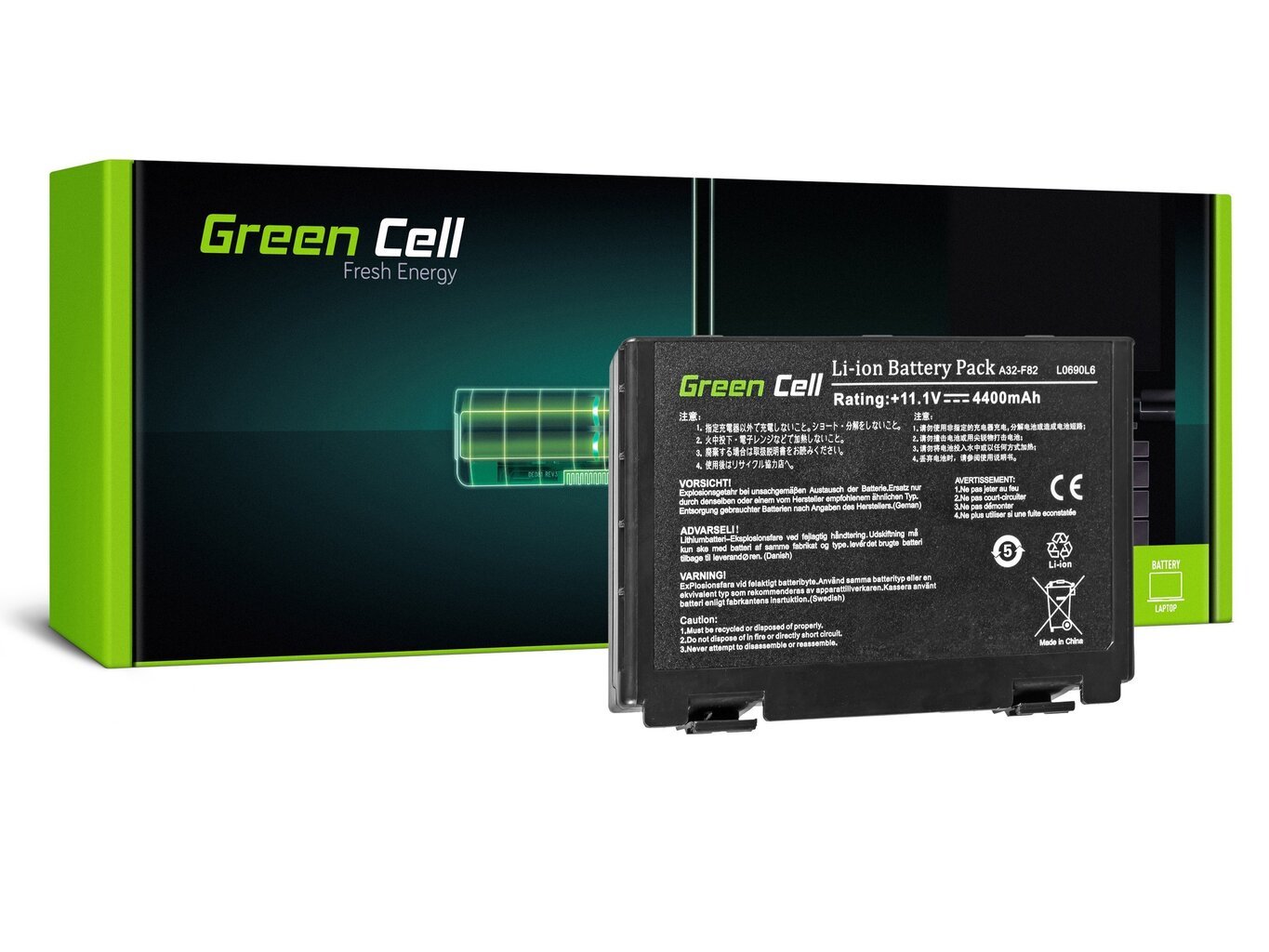 Green Cell Laptop Battery for Asus K40 K50 K50AB K50C K51 K51AC K60 K70 X70 X5DC hinta ja tiedot | Kannettavien tietokoneiden akut | hobbyhall.fi