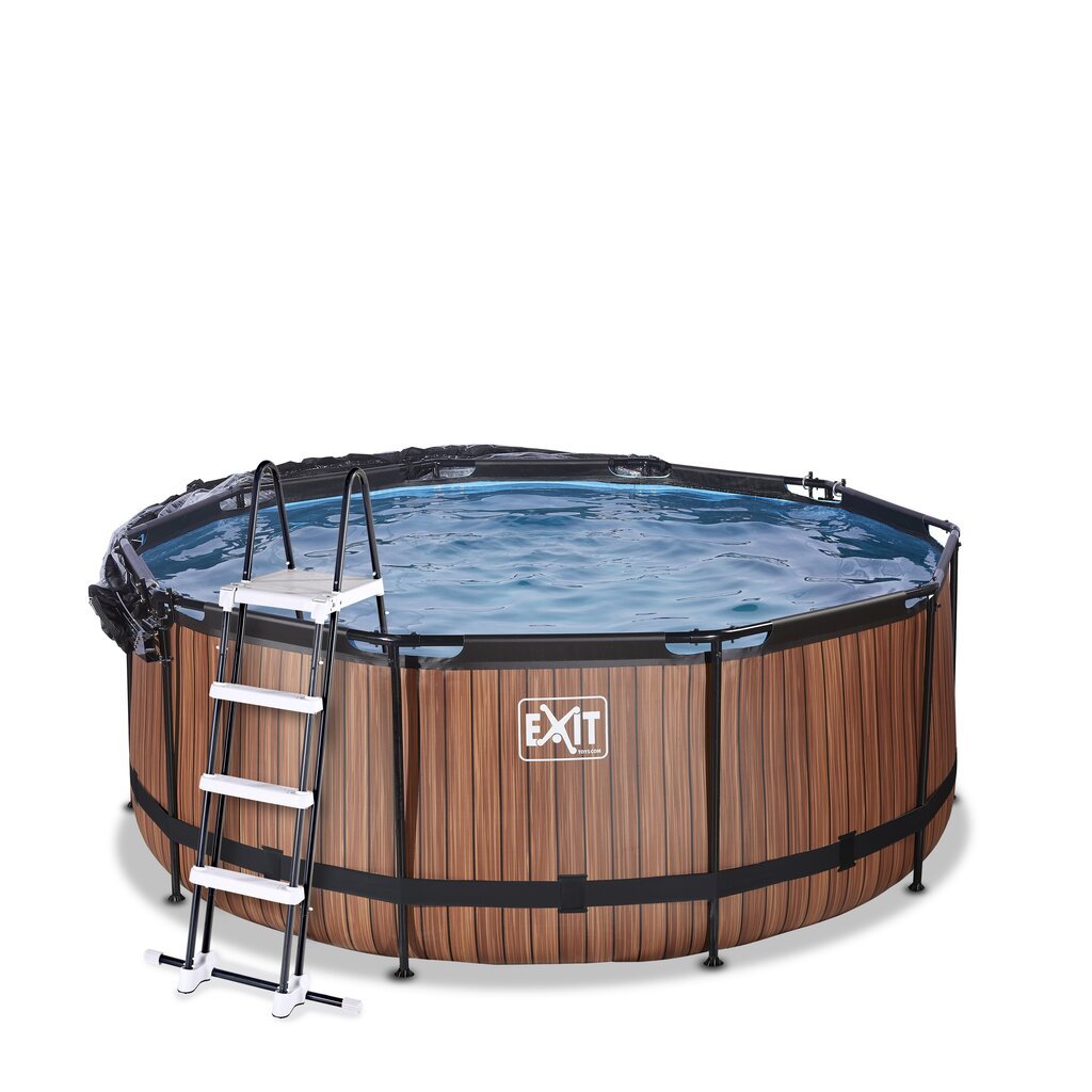 Kehystetty uima-allas hiekkasuodattimella ja katoksella Exit Premium Wood ø360x122 cm, ruskea hinta ja tiedot | Uima-altaat | hobbyhall.fi