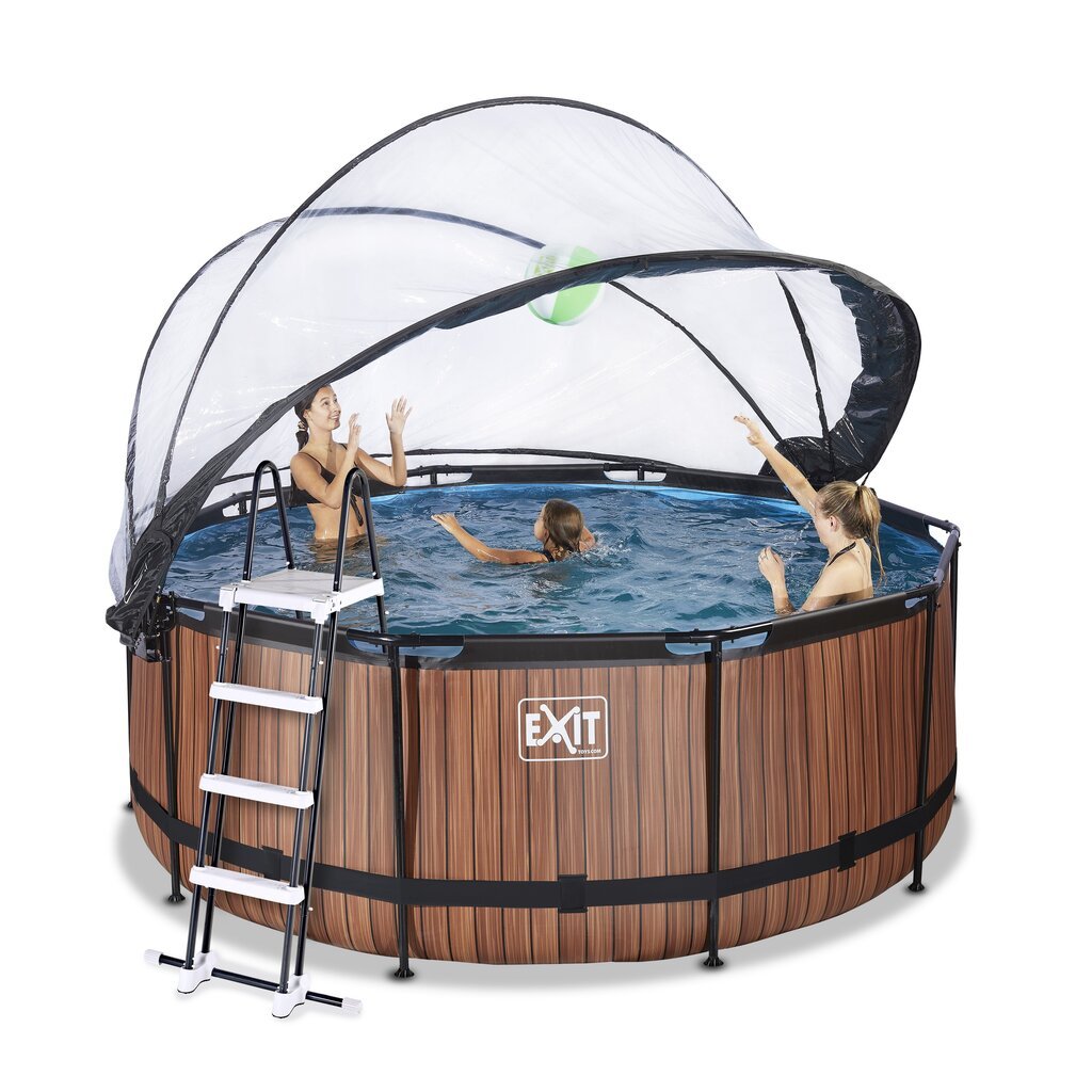 Kehystetty uima-allas hiekkasuodattimella ja katoksella Exit Premium Wood ø360x122 cm, ruskea hinta ja tiedot | Uima-altaat | hobbyhall.fi