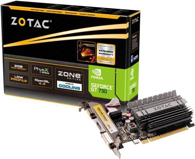 Zotac GeForce GT 730 ZONE Edition Low Profile 2GB DDR3 (64 bit) HDMI, DVI, D-Sub (ZT-71113-20L) hinta ja tiedot | Näytönohjaimet | hobbyhall.fi