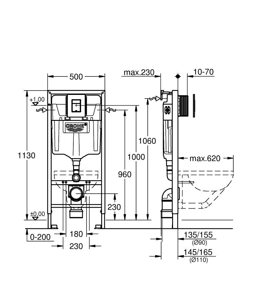 Grohe Solido 3in1 WC piilorunko mustalla napilla Even ja kiinnikkeet, 38811KF0 hinta ja tiedot | WC-istuimen lisätarvikkeet | hobbyhall.fi