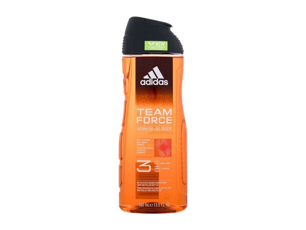 Suihkugeeli Adidas Team Force Shower Gel 3in1, 400 ml hinta ja tiedot | Suihkusaippuat ja suihkugeelit | hobbyhall.fi